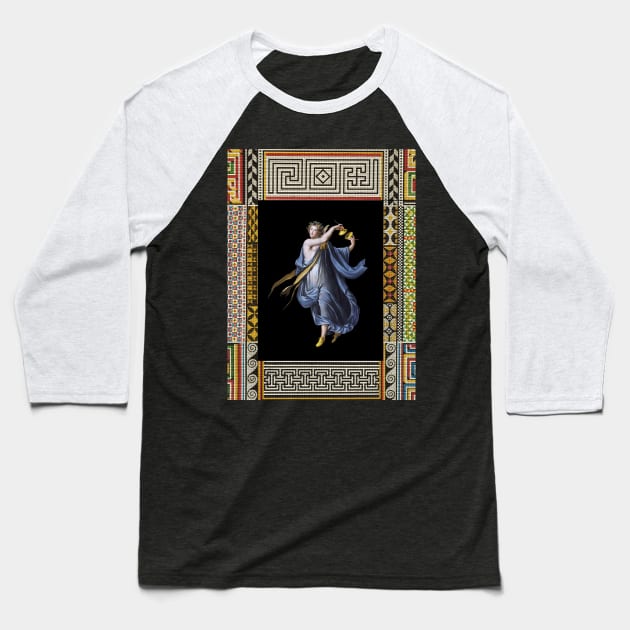 DANCING MAENAD WITH CYMBALS ,ANTIQUE ROMAN PAINTING WITH POMPEII MOSAICS PATCHWORK Baseball T-Shirt by BulganLumini